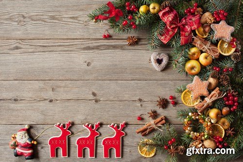 Christmas wooden background with ornaments - 14xUHQ JPEG Photo Stock