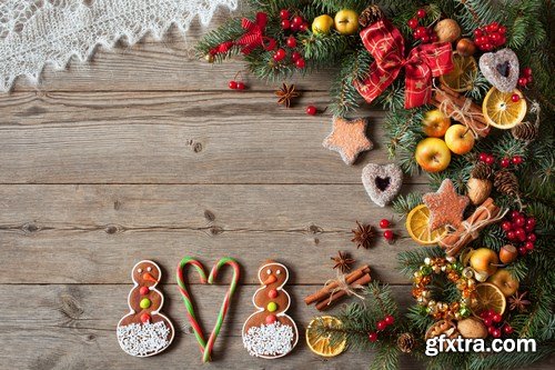 Christmas wooden background with ornaments - 14xUHQ JPEG Photo Stock