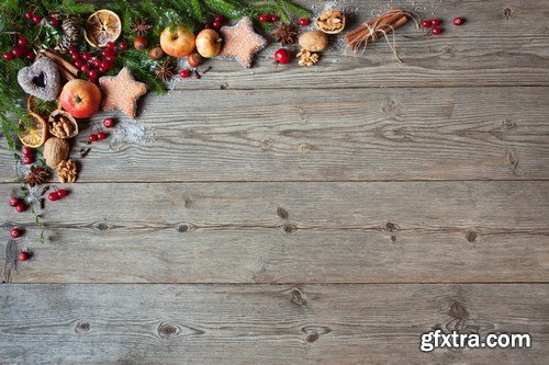 Christmas wooden background with ornaments - 14xUHQ JPEG Photo Stock