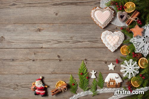 Christmas wooden background with ornaments - 14xUHQ JPEG Photo Stock