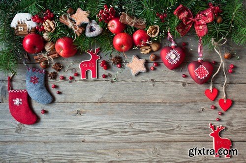 Christmas wooden background with ornaments - 14xUHQ JPEG Photo Stock