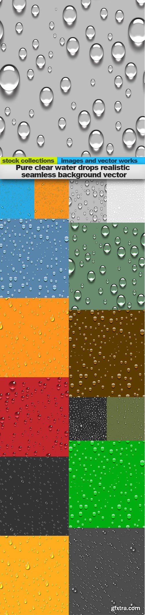 Pure clear water drops realistic seamless background vector, 15 x EPS