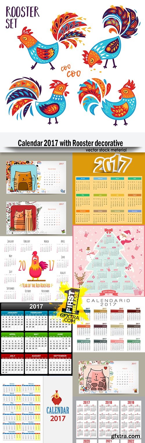 Calendar 2017 with Rooster decorative