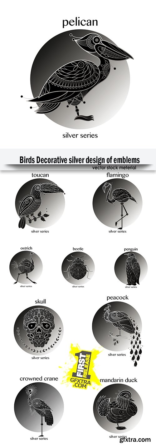 Birds Decorative silver design of emblems