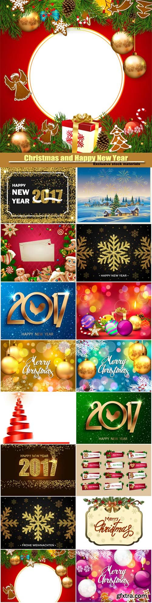 Christmas and Happy New Year 2017, vector party celebration poster