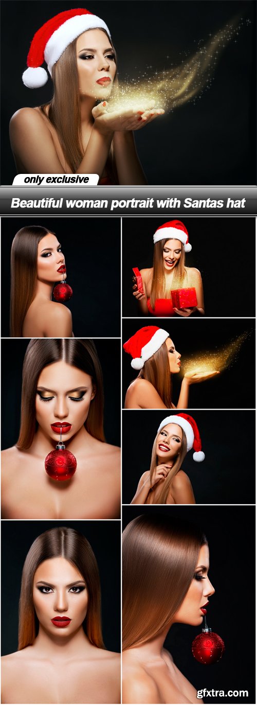 Beautiful woman portrait with Santas hat - 8 UHQ JPEG