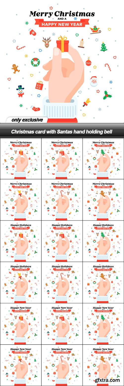 Christmas card with Santas hand holding bell - 18 EPS