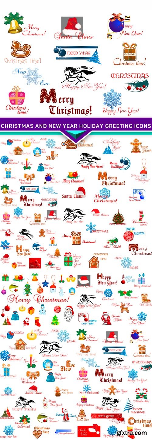 Christmas and New Year holiday greeting icons 10X EPS