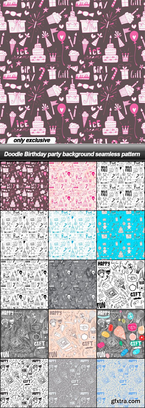 Doodle Birthday party background seamless pattern - 15 EPS