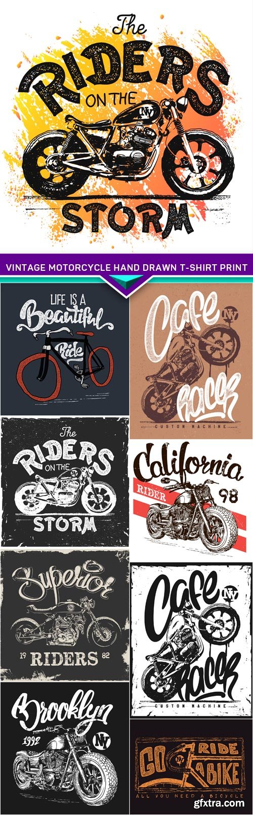 Vintage Motorcycle hand drawn t-shirt print 9X EPS