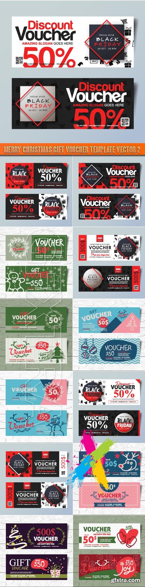 Merry Christmas Gift voucher template vector 2