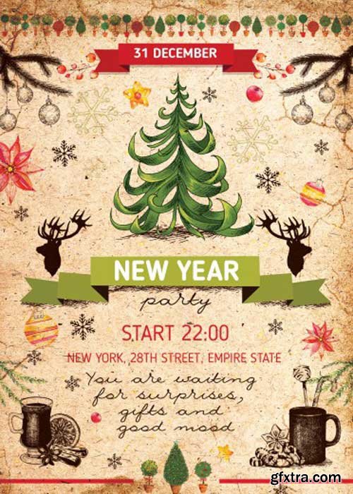 New Year Party PSD V8 Flyer Template with Facebook cover