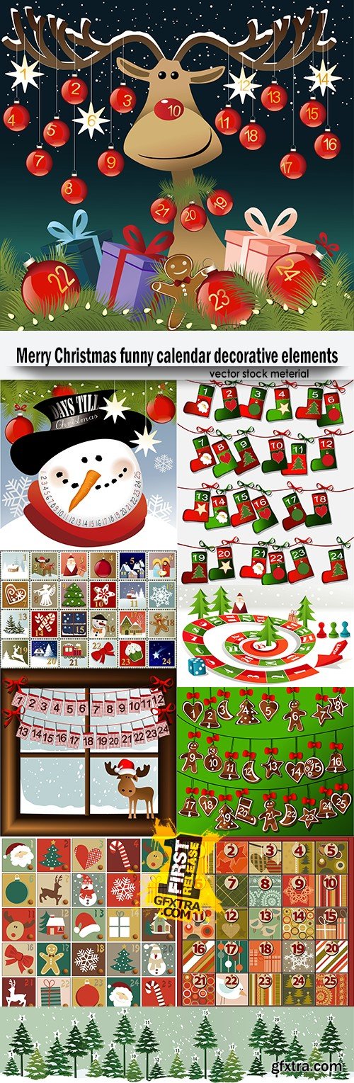 Merry Christmas funny calendar decorative elements