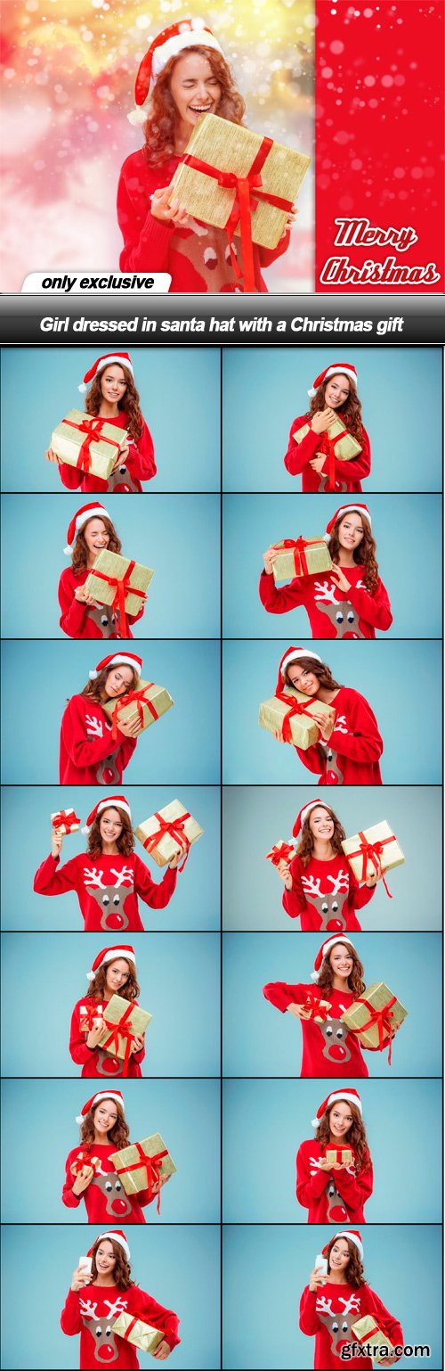 Girl dressed in santa hat with a Christmas gift - 15 UHQ JPEG