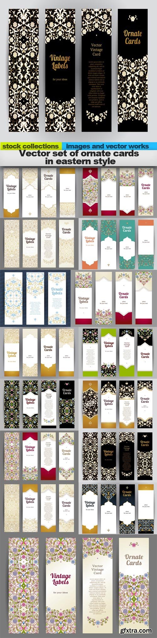 Vector set of ornate cards in eastern style, 15 x EPS