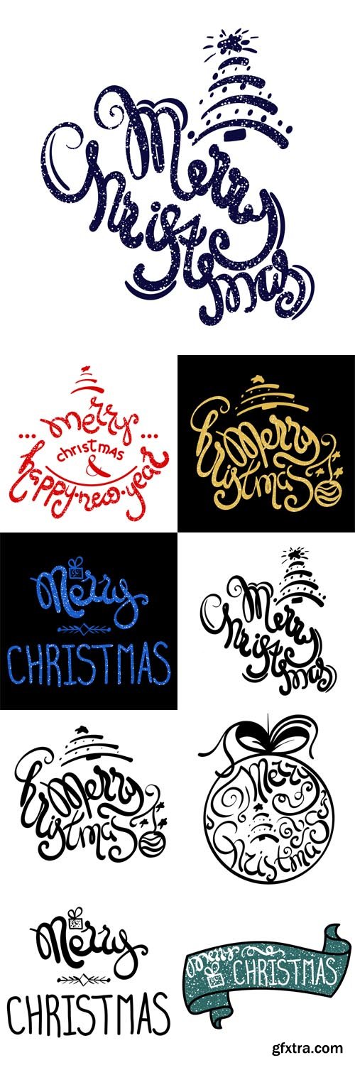 Vector Set - Inscription - Merry Christmas. Hand drawn lettering