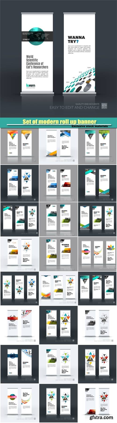 Set of modern roll up banner, business vector