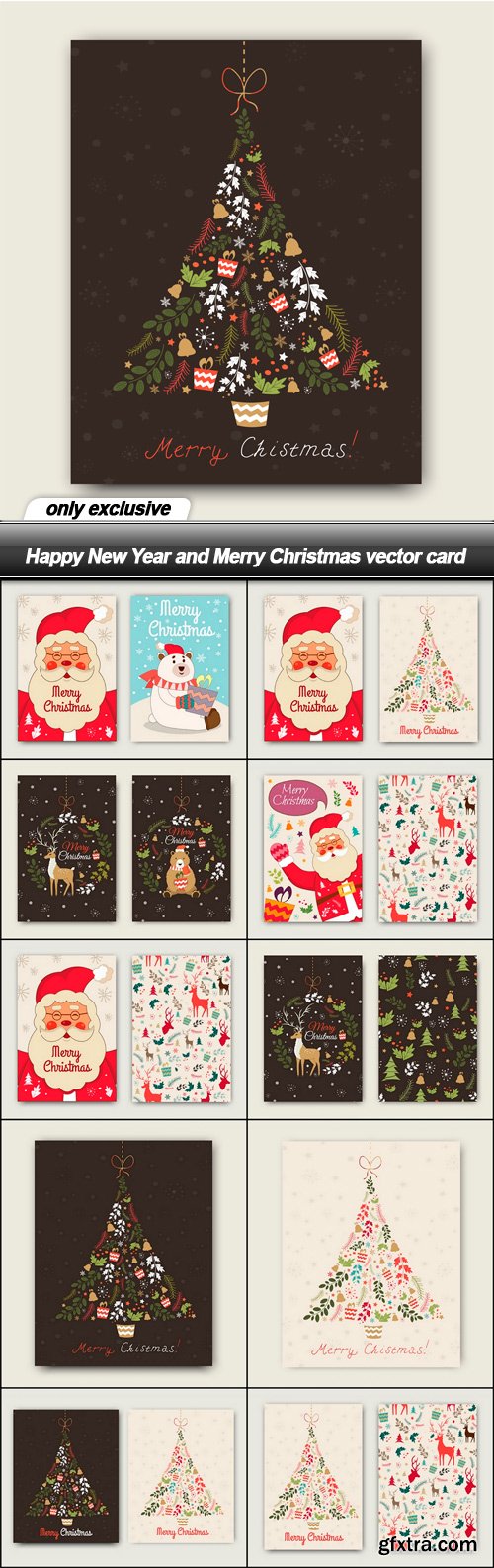 Happy New Year and Merry Christmas vector card - 10 EPS