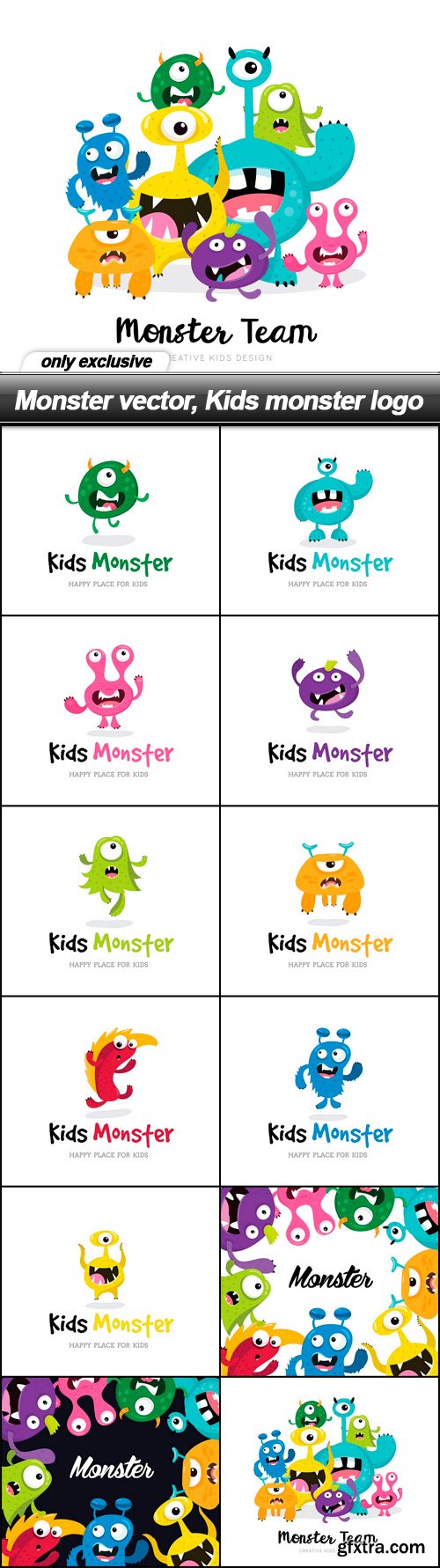 Monster vector, Kids monster logo - 12 EPS