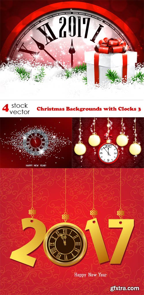 Vectors - Christmas Backgrounds with Clocks 3