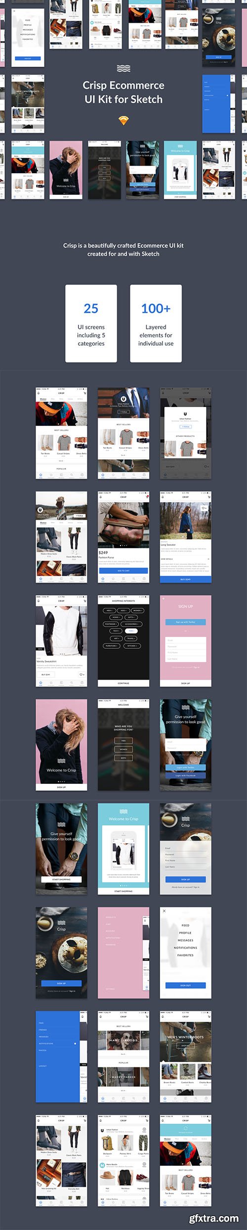 Crisp UI Kit - Detailed Ecommerce UI Kit for Sketch