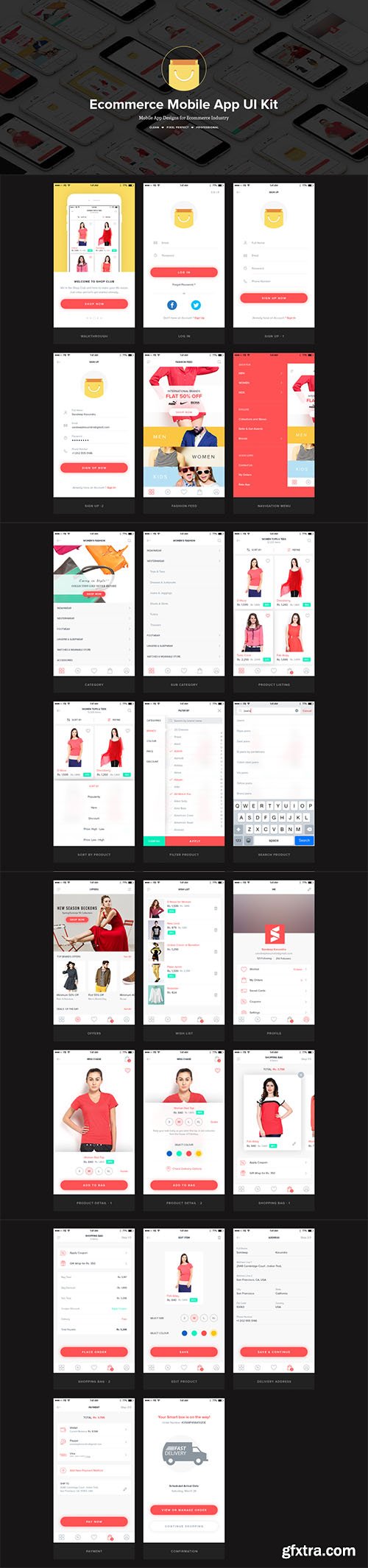 Ecommerce Mobile UI Kit - Professional clean mobile UI Kit