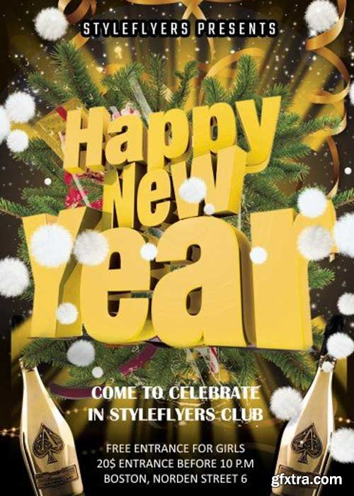 New Year Party PSD V9 Flyer Template with Facebook cover