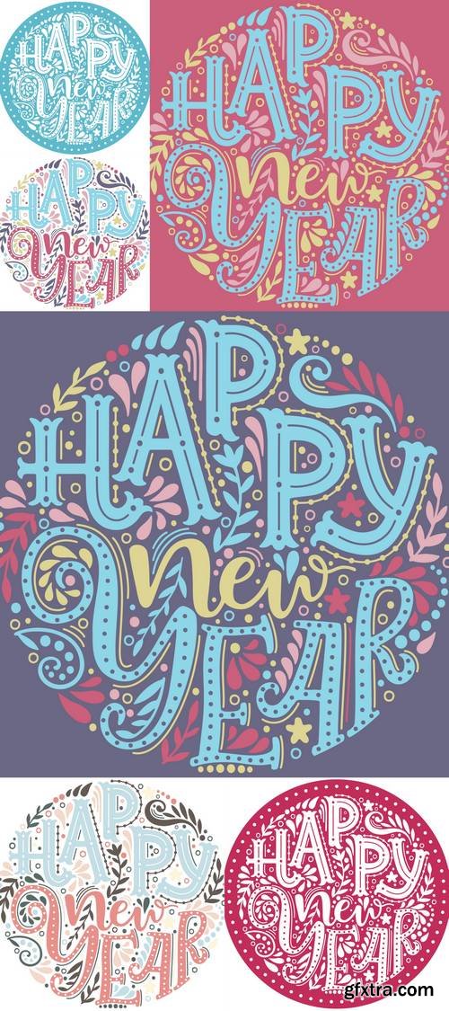 Happy New Year - Hand Drawn Lettering in Circle