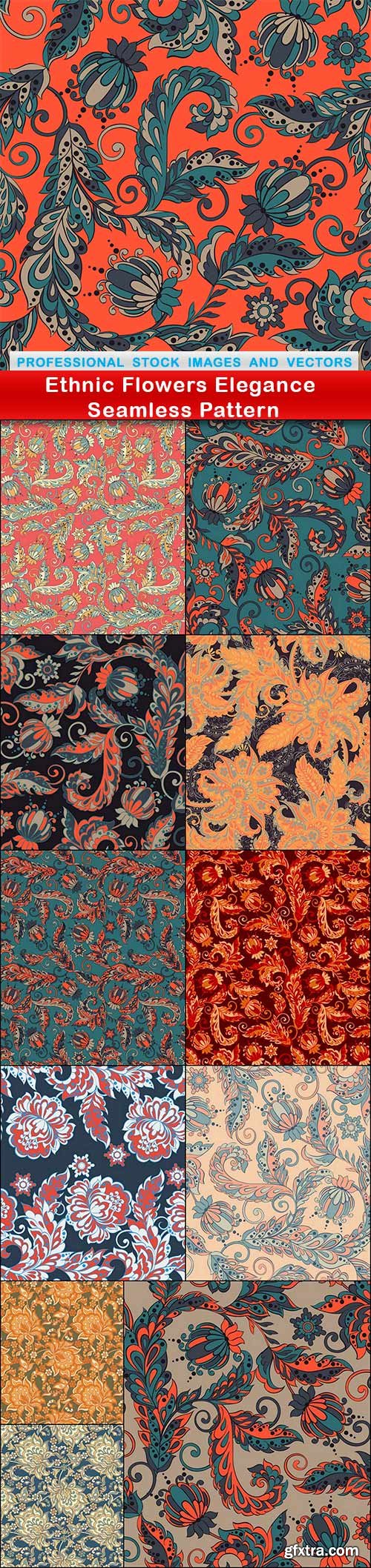 Ethnic Flowers Elegance Seamless Pattern - 12 EPS