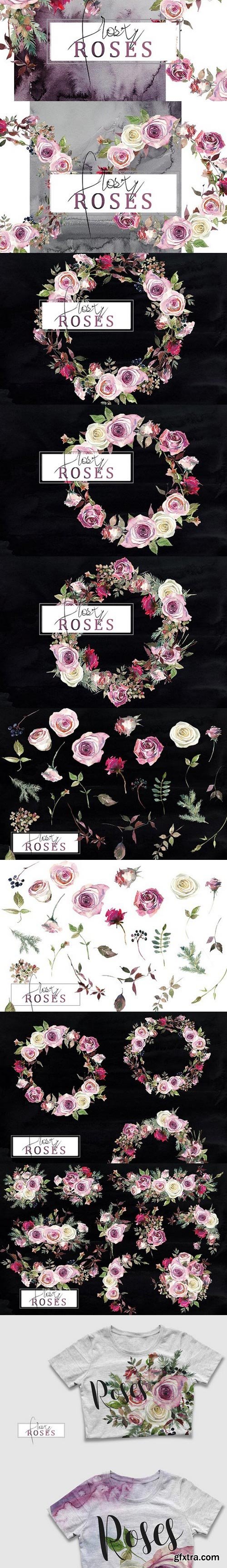 CM - Frosty Roses Watercolor Flowers Set 1020956