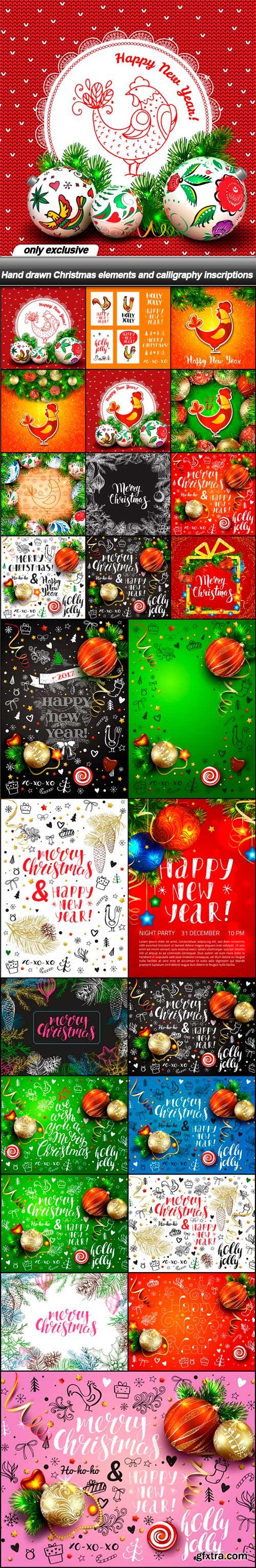 Hand drawn Christmas elements and calligraphy inscriptions - 25 EPS