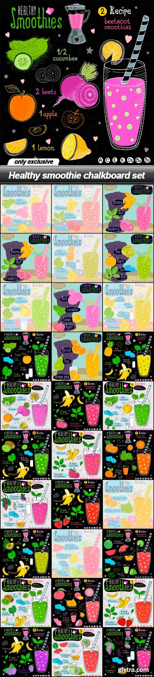 Healthy smoothie chalkboard set - 31 EPS