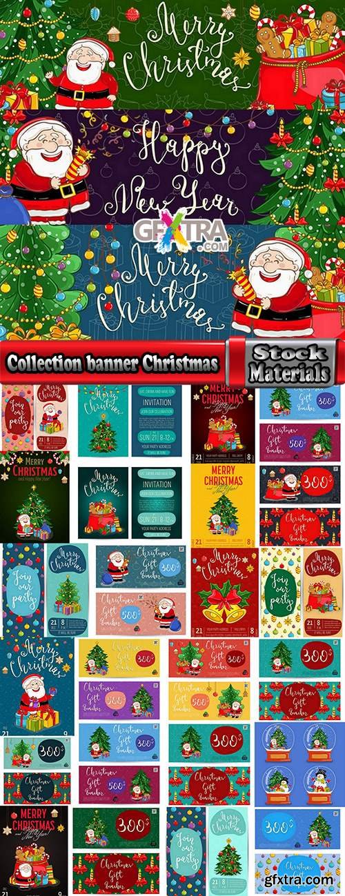 Collection banner Christmas New Year Santa Claus invitation card for a children's holiday 2-25 EPS