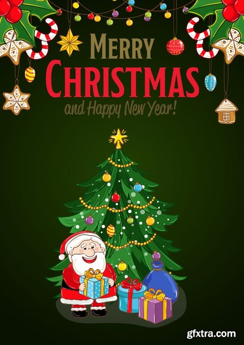 Collection banner Christmas New Year Santa Claus invitation card for a children's holiday 2-25 EPS