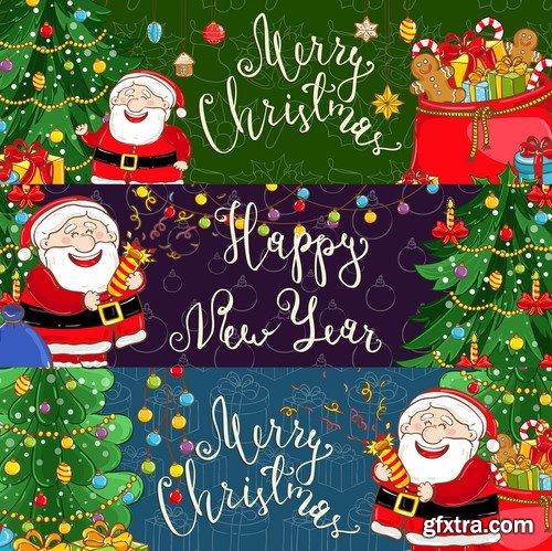 Collection banner Christmas New Year Santa Claus invitation card for a children's holiday 2-25 EPS