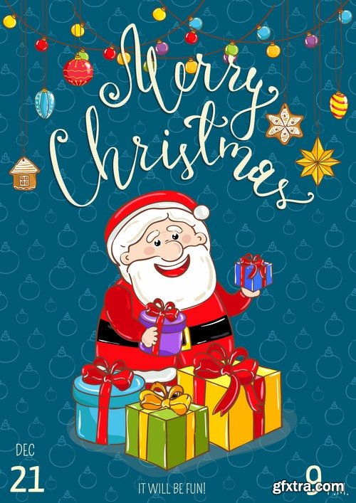 Collection banner Christmas New Year Santa Claus invitation card for a children's holiday 2-25 EPS