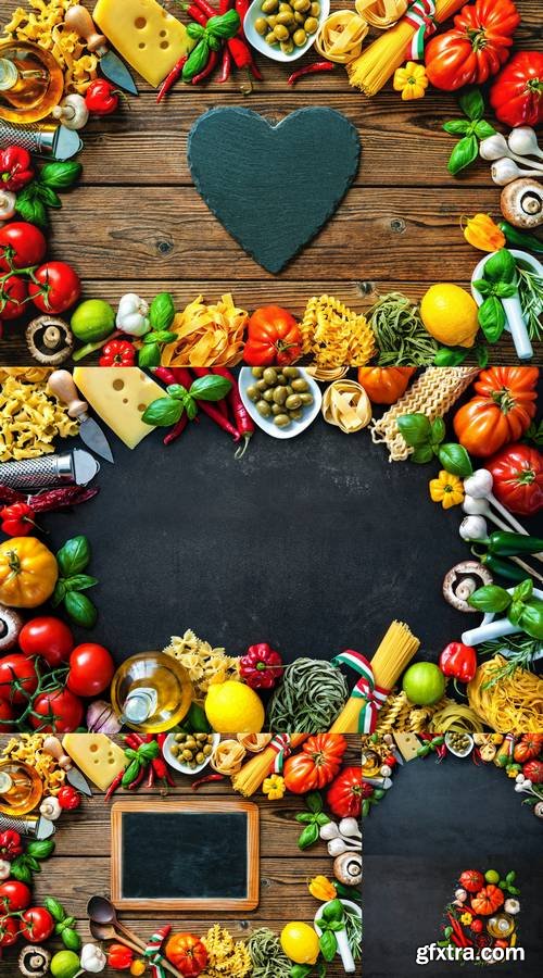 Italian Food Ingredients on Slate Background