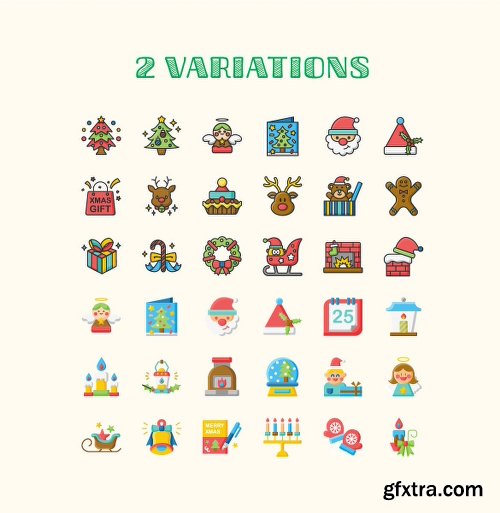 160 Christmas Flat Icons Set