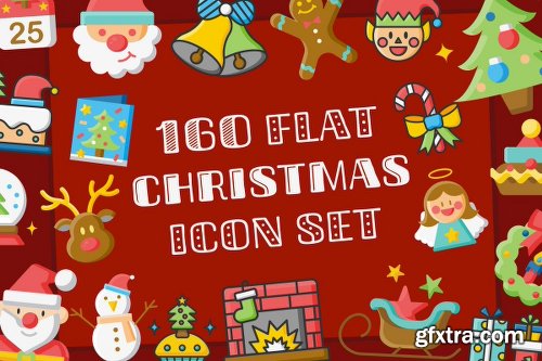 160 Christmas Flat Icons Set