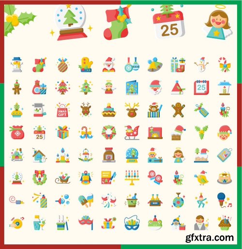 160 Christmas Flat Icons Set