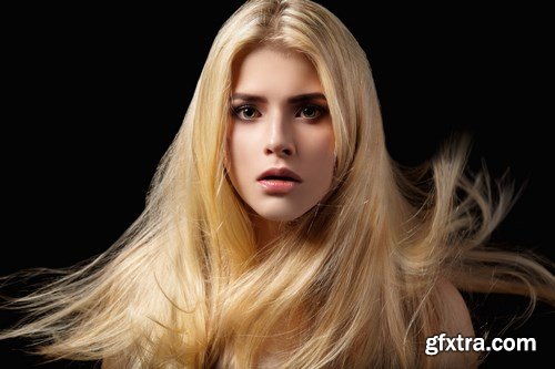 Portrait of beautiful  blonde - woman with flying hair - 18xUHQ JPEG