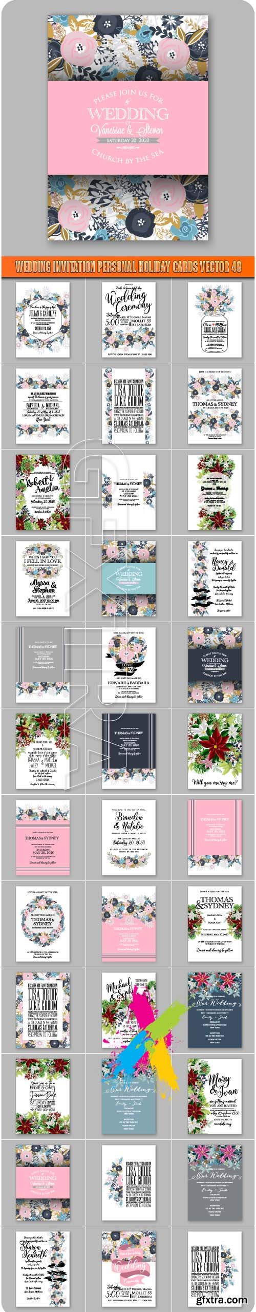 Wedding invitation personal holiday cards vector 40