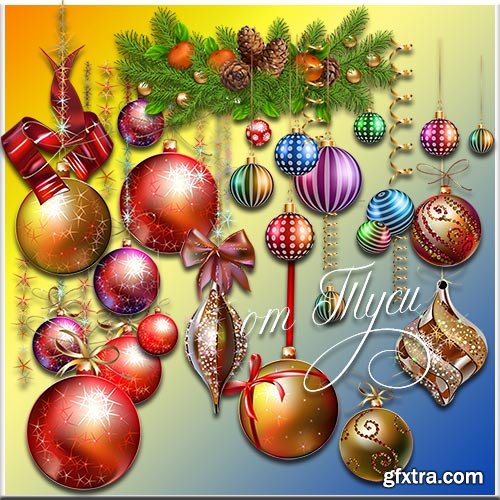 Multi-colored Christmas balls - Clipart PNG