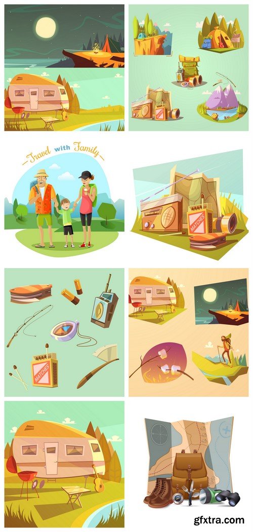 Hiking set vector illustration 8X EPS