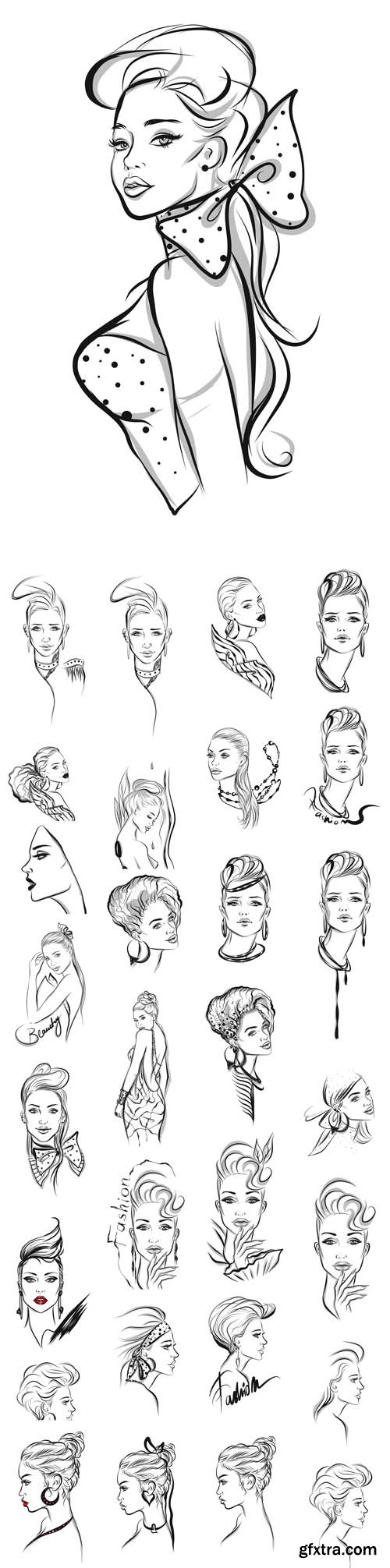 Vector Set - Beautiful Woman Line art Illustrations