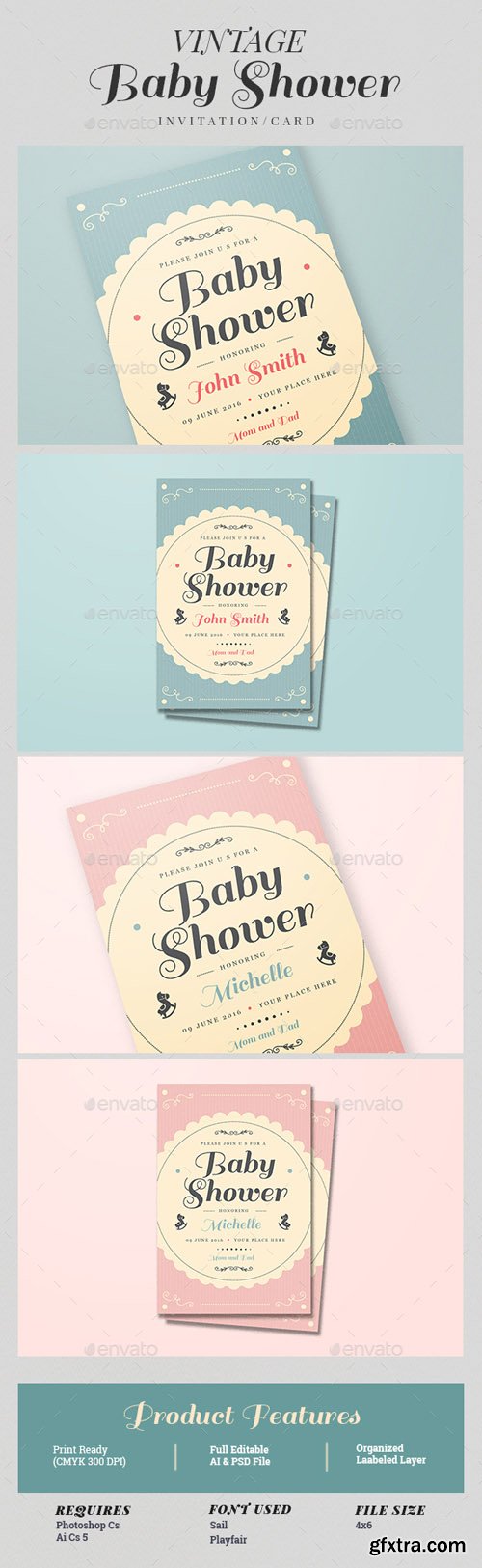 GR - Vintage Baby Shower Invitation/Card 15528279