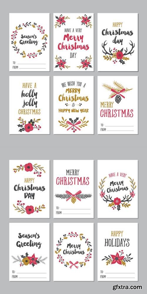 Christmas Greeting Printable Cards with Cute Floral Design Elements