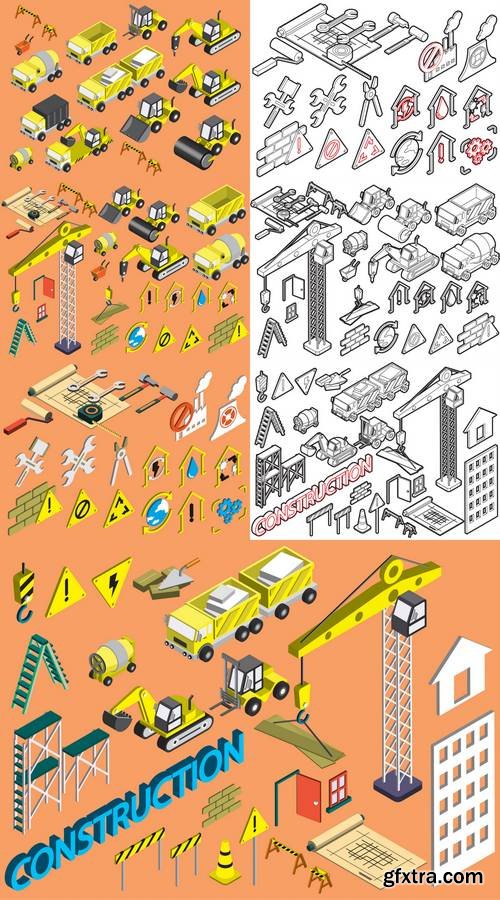 Construction Icons Set Concept in Isometric 3D Graphic