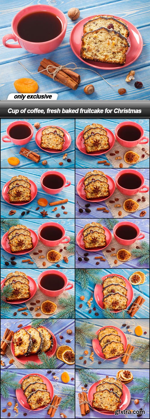 Cup of coffee, fresh baked fruitcake for Christmas - 12 UHQ JPEG