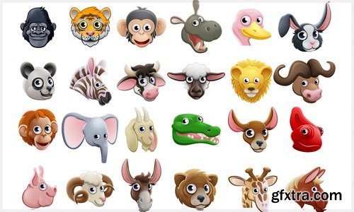 Cartoon Animal Icons Set 1X EPS